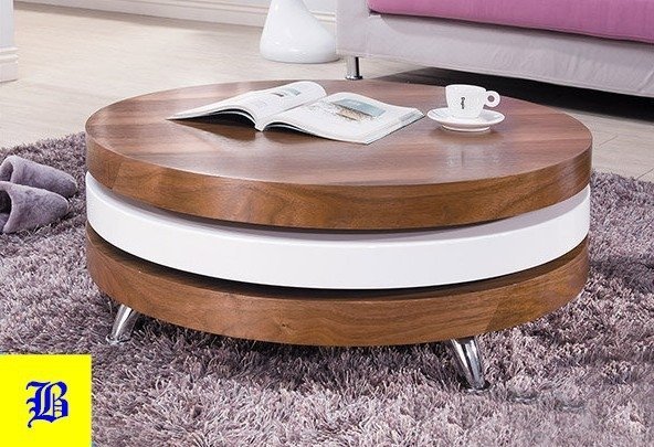 全新簡約風木紋旋轉圓型大茶几 客廳矮桌 沙發桌 置物桌 1