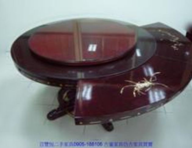 二手四君子紅花梨木貝殼鑲嵌餐桌椅 圓餐桌可加大 1桌12椅+餐櫃 4