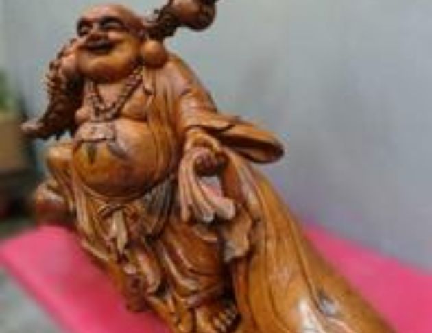 二手古董藝品 檜木92公分彌勒佛雕像 木雕藝術品 開運擺件 3