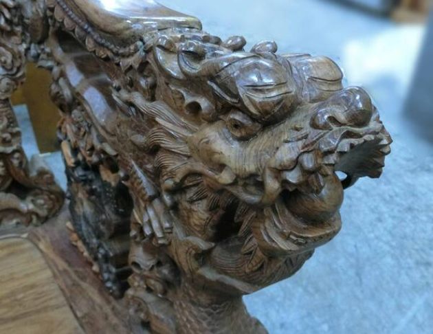 二手古董老件 檀木木沙發10件組 木雕龍椅 多人接待沙發 5