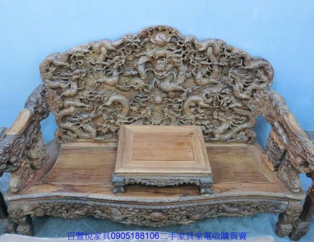 二手古董老件 檀木木沙發10件組 木雕龍椅 多人接待沙發 2