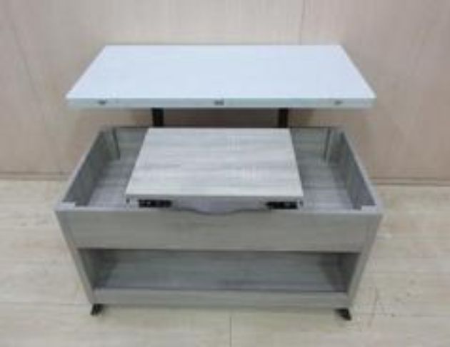 庫存新品出清 灰橡色101公分兩門可移動客廳桌 多功能升降茶几 3