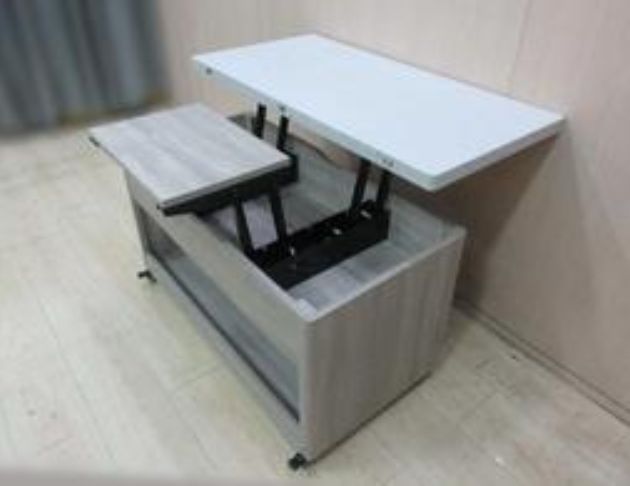 庫存新品出清 灰橡色101公分兩門可移動客廳桌 多功能升降茶几 5