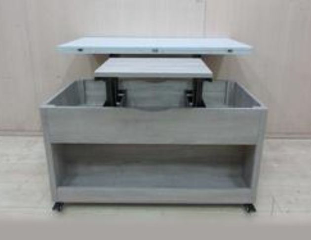 庫存新品出清 灰橡色101公分兩門可移動客廳桌 多功能升降茶几 2