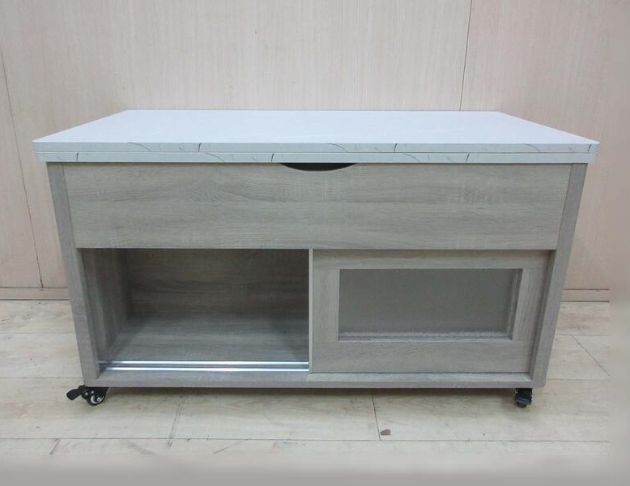 庫存新品出清 灰橡色101公分兩門可移動客廳桌 多功能升降茶几