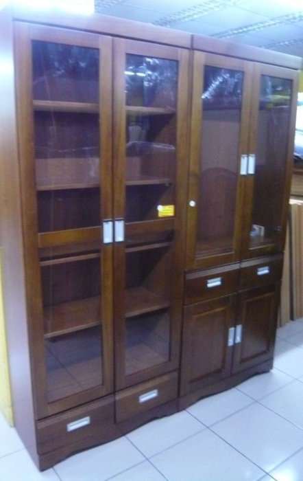 全新庫存柚木色半實木玻璃書櫃 2抽4門書櫃 中抽實木書櫃2.7尺 1