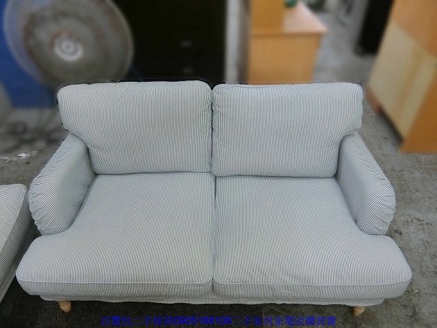 二手 沙發 藍色2+3人座布面直條紋沙發 沙發多件組 客廳沙發 3