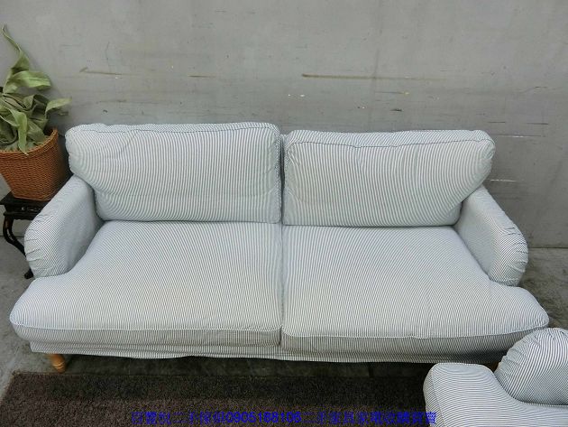 二手 沙發 藍色2+3人座布面直條紋沙發 沙發多件組 客廳沙發 4