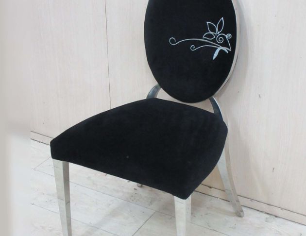 二手餐桌椅 黑色50公分鐵腳絨布餐椅 歐式靠背椅 椅子 洽談椅 4