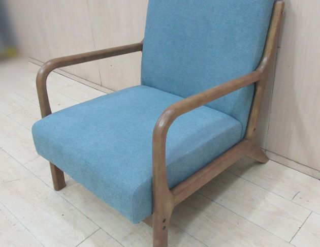 二手沙發 藍色66公分單人沙發 木椅 休閒椅 布面椅 後位椅 4