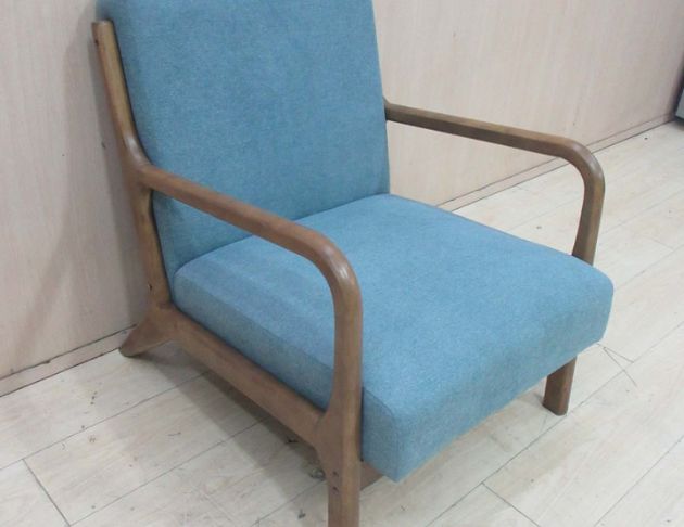 二手沙發 藍色66公分單人沙發 木椅 休閒椅 布面椅 後位椅 3