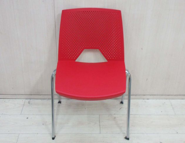 二手餐桌椅 紅色 白色46公分塑膠洽談椅 餐椅 靠背椅 會客椅