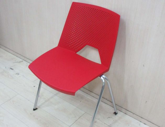 二手餐桌椅 紅色 白色46公分塑膠洽談椅 餐椅 靠背椅 會客椅 4