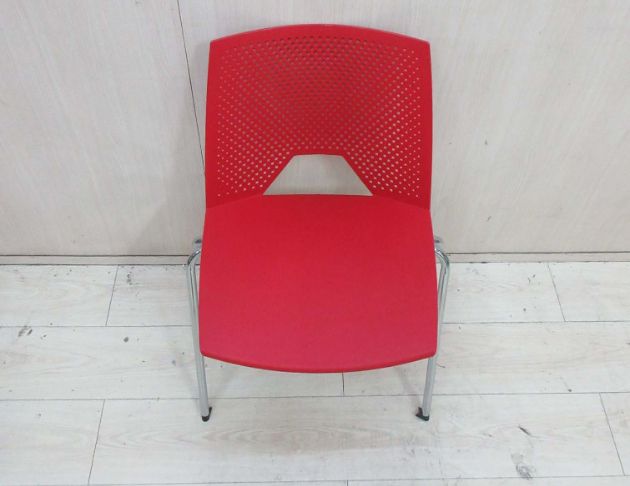 二手餐桌椅 紅色 白色46公分塑膠洽談椅 餐椅 靠背椅 會客椅 2