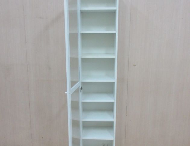 二手書櫥 白色40公分一門落地玻璃書櫃 展示櫃 置物櫃 收納櫃  2