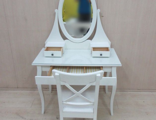 二手化妝台 白色100公分歐式三抽梳妝桌 鏡台 化妝桌 梳妝台 2