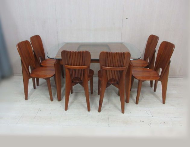 二手餐桌椅 樟木色146公分一桌六椅 實木餐桌 廚房餐桌 餐椅