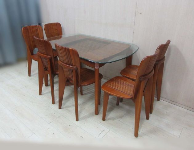 二手餐桌椅 樟木色146公分一桌六椅 實木餐桌 廚房餐桌 餐椅 3