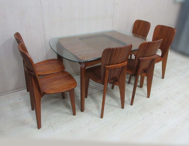 二手餐桌椅 樟木色146公分一桌六椅 實木餐桌 廚房餐桌 餐椅 2