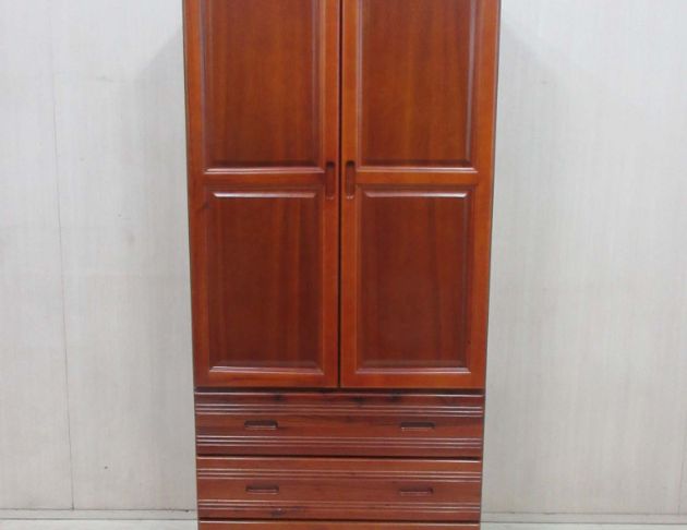 二手衣櫥 樟木色90公分兩門三抽衣櫃 單人衣櫃 套房衣櫃