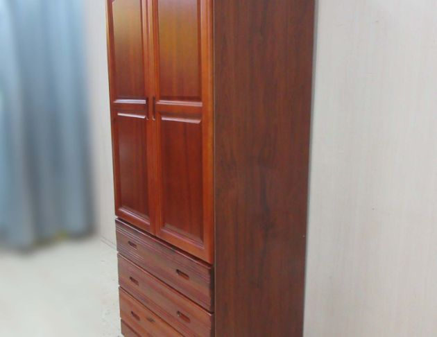 二手衣櫥 樟木色90公分兩門三抽衣櫃 單人衣櫃 套房衣櫃 5