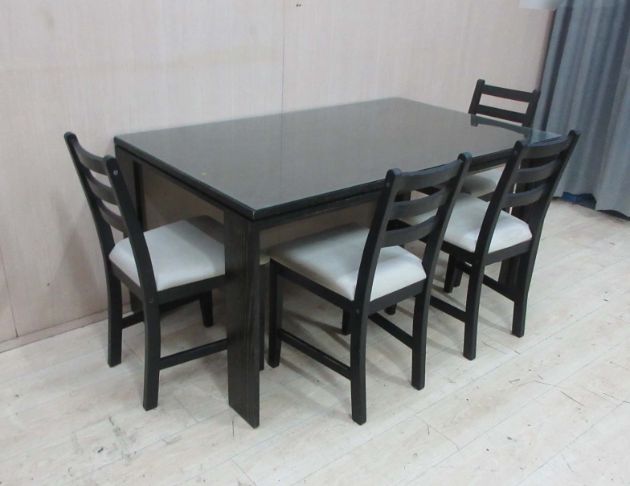 二手餐桌椅 黑色152公分廚房餐桌椅組 一桌四椅 餐桌 餐椅  2