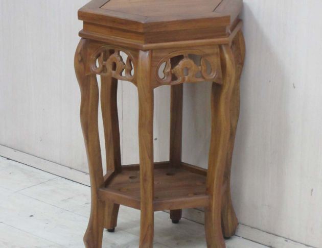 庫存新品出品 柚木色46公分六角仿古花架 花台 盆栽架 展示架 4