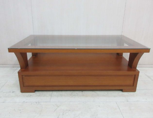 二手茶几 柚木色128公分玻璃兩抽沙發桌 客廳桌 矮桌 桌子