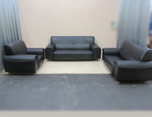 二手沙發 黑色公1+2+3半牛皮沙發 多人沙發 辦公室接待沙發
