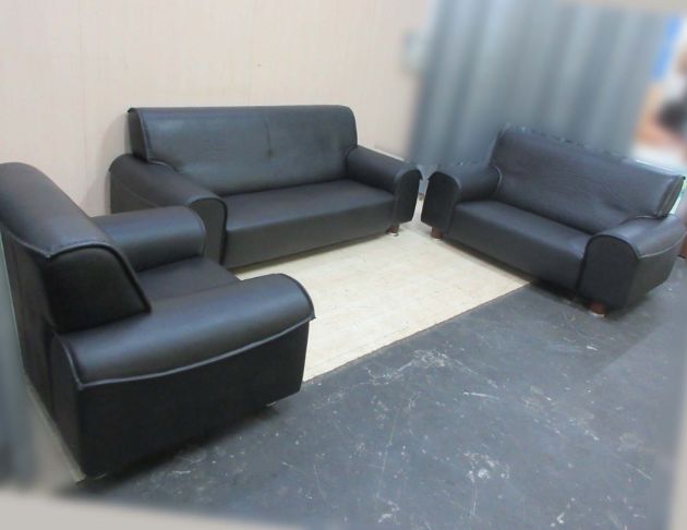 二手沙發 黑色公1+2+3半牛皮沙發 多人沙發 辦公室接待沙發 5