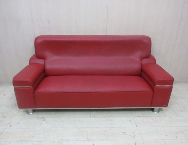 二手沙發 紅色205公分三人牛皮沙發 扶手收納 客廳沙發椅