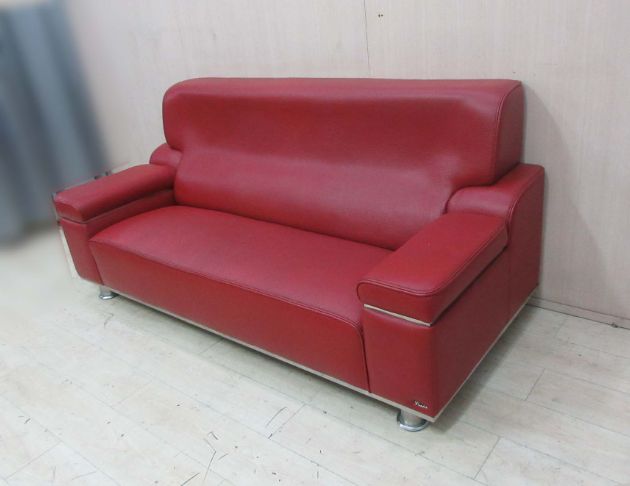 二手沙發 紅色205公分三人牛皮沙發 扶手收納 客廳沙發椅 5