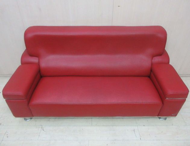 二手沙發 紅色205公分三人牛皮沙發 扶手收納 客廳沙發椅 2