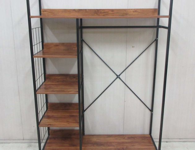 二手衣櫥 柚木色124公分開放式衣櫃 簡易衣櫃 掛衣架 吊衣架