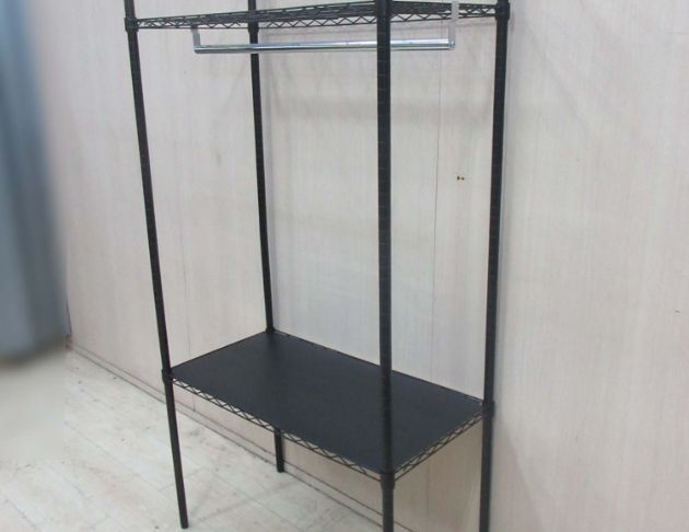 二手衣櫥 黑色90公分開放式衣櫃 簡易衣櫃 吊桿掛衣架 鐵衣架 3