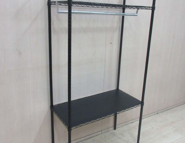二手衣櫥 黑色90公分開放式衣櫃 簡易衣櫃 吊桿掛衣架 鐵衣架 2