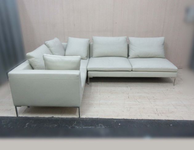 二手沙發 米白色278公分L型皮沙發 客廳沙發 休閒沙發椅