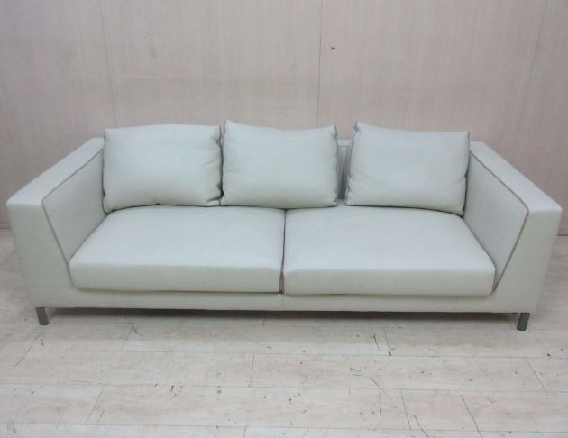 二手沙發 米白色236公分雙人皮沙發 接待沙發 休閒沙發椅