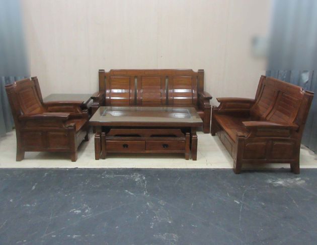 二手沙發 樟木色1+2+3+大小茶几木頭沙發椅組 客廳多人沙發 