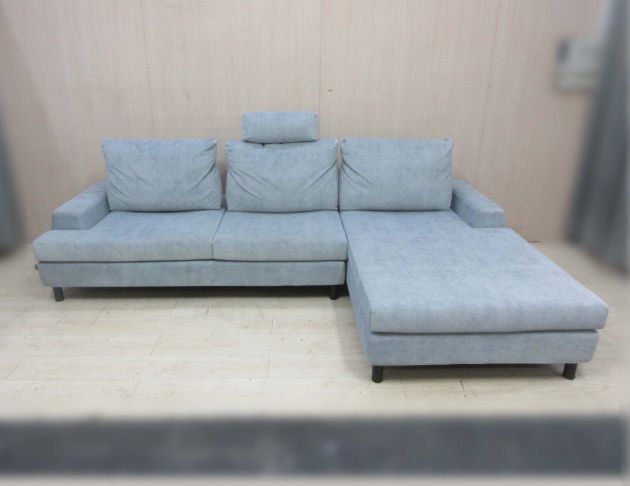 二手沙發 灰藍色286公分貓抓布L型沙發 客廳沙發椅 休閒沙發