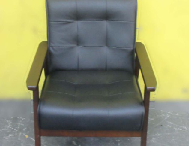 二手沙發 黑色63公分復古扶手木框沙發 皮沙發 單人椅 沙發椅 