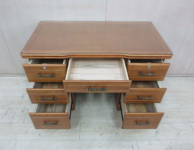 庫存新品出清 柚木色126公分七抽半實木書桌 辦公桌 電腦桌 3