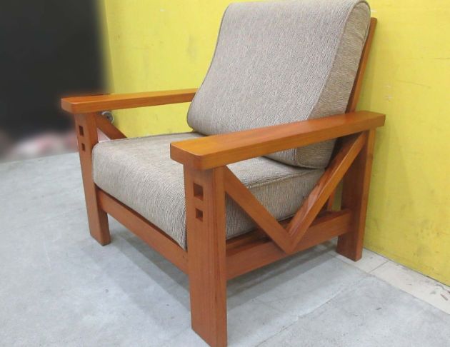 二手沙發 柚木色91公分實木單人沙發 單人椅 木頭椅 沙發椅 4