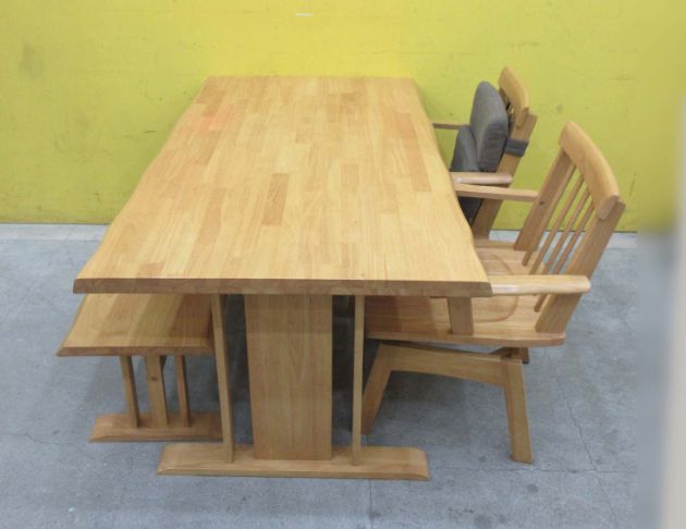 二手餐桌 原木色150公分實木餐桌椅組 一桌兩椅 長椅 餐桌椅