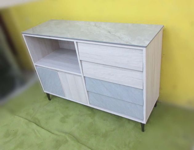 二手餐廚櫃 白梧桐灰121公分岩板兩門三抽餐櫃 電器櫃 碗盤櫃 5