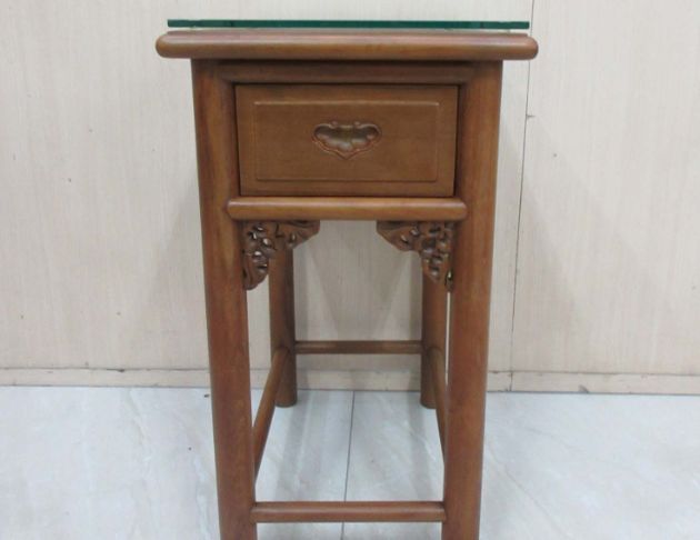 二手公婆椅 柚木64公分官帽椅 邊几 一桌兩椅 仿古桌椅三件組 2