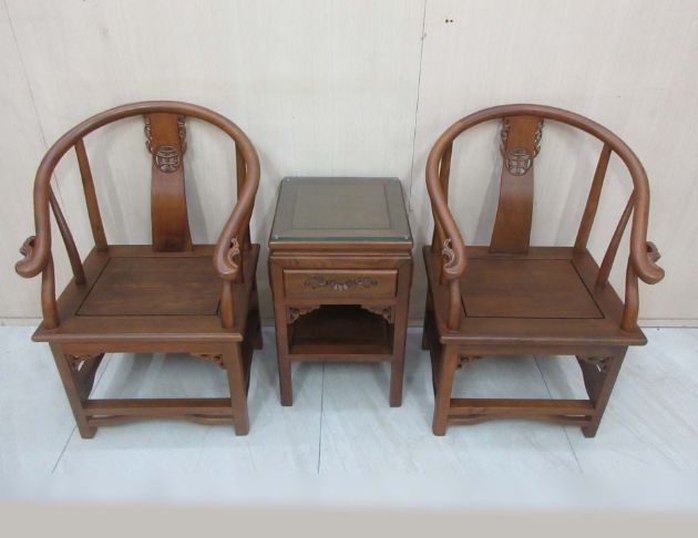 二手公婆椅 柚木58公分太師椅 圈椅 一桌兩椅 仿古桌椅三件組