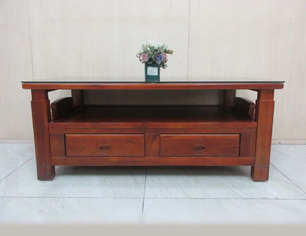 二手茶几 樟木色134公分實木兩抽沙發桌 客廳桌 泡茶桌 桌子