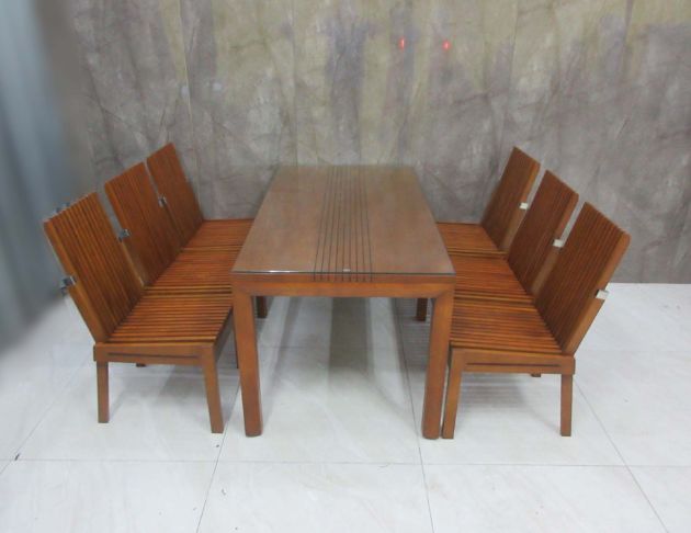 二手餐桌 柚木色148公分實木餐桌椅 一桌六椅 廚房餐桌 餐椅