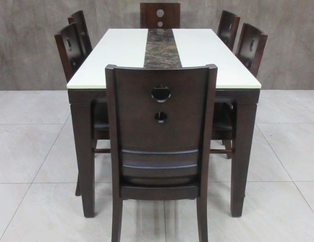 二手餐桌椅 胡桃色133公分一桌六椅 廚房餐桌椅 餐桌 餐椅